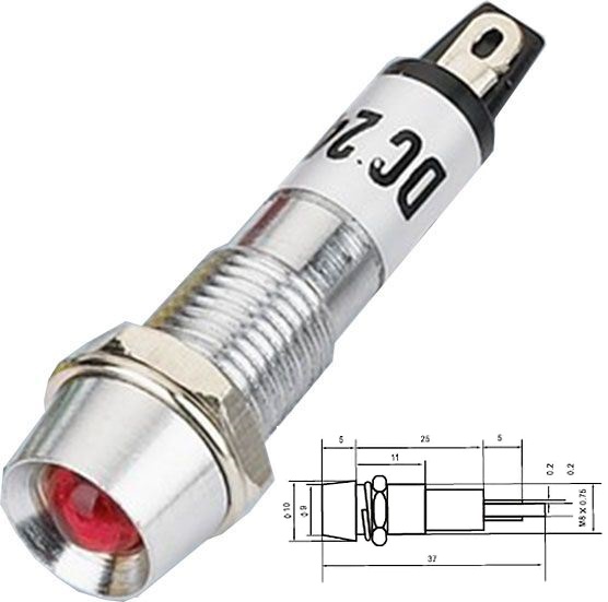 Kontrolka AL 12V LED červená do otvoru 8mm