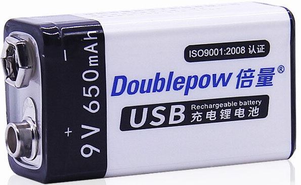 Nabjec baterie Li-ion 9V 650mAh 6F22,dobjen USB