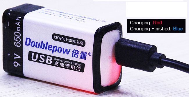 Nabjec baterie Li-ion 9V 1200mAh 6F22,dobjen USB