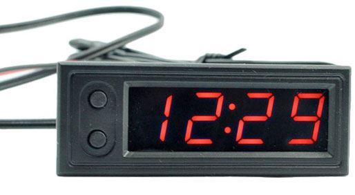Digitální teploměr, hodiny, voltmetr panelový 3v1, 12V, červený