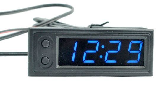Digitální teploměr, hodiny, voltmetr panelový 3v1, 12V, modrý